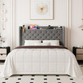 Allewie Full Bed Frame, Storage Headboard & Charging Station, Grey