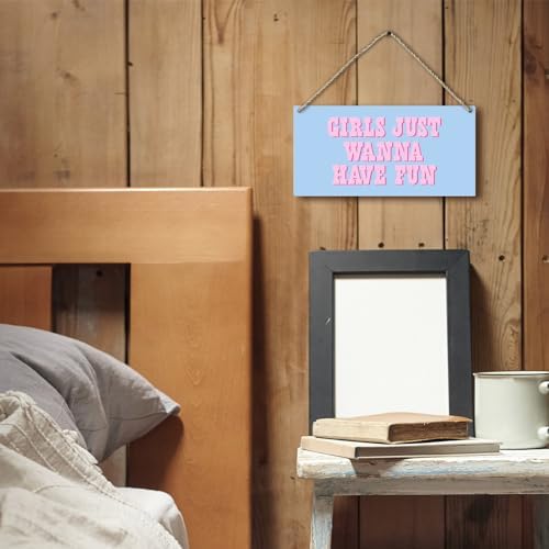 Hot Pink Preppy Girls Just Wanna Have Fun Printed Wood Plaque Sign Wall Hanging,Trendy Preppy Hanging Wall Signs for Girls Room College Dorm Bachelorette Party Decor 12 x 6 Inches Home Décor Accents（Blue）