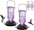 FEED GARDEN Glass Hummingbird Feeder for Outdoors Hanging, 16 oz Leak-Proof Nectar Feeder with Bee Guards & Ant Moat, 4 Metal Flower Feeding Ports, 360° Perch Ring, Easy Refill & Clean, Purple 2 Pack