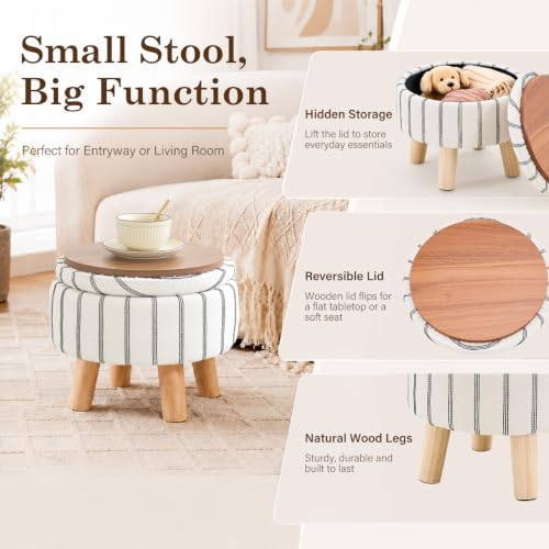 Wimarsbon Round Storage Ottoman,Footstool with Padded Seat and Wood Legs