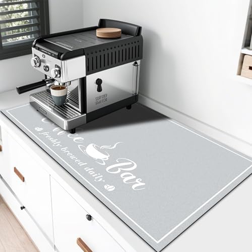 CooRug Fashion Coffee Mat, Dish Drying Mat 17" x 32" Light Grey