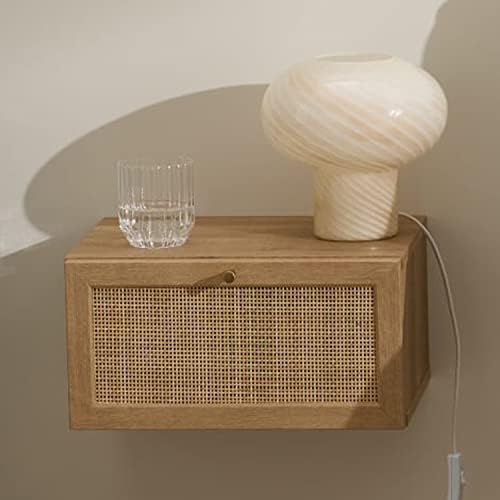 mopio Hannah Floating Nightstand, Natural Rattan Farmhouse Boho Wall Mounted Space Saving Bedside Tables, Nightstands, Drawer with Spacious Storage, for Bedroom, Living (Single)