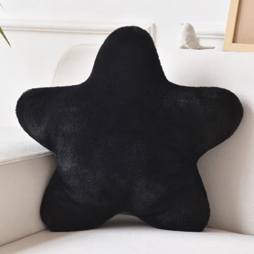 Star Pillow, Decorative Throw Pillows for Bed Couch, 15" Star Shaped Pillow Plush Floor Cushions Room Decor Pillow with Faux Rabbit Fur for Sofa Bedroom Living Room (Black, 15" x 15")