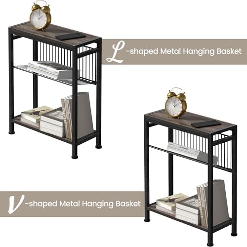 Narrow Side Table Set of 2, 3-Tier End Table, Small Nightstand