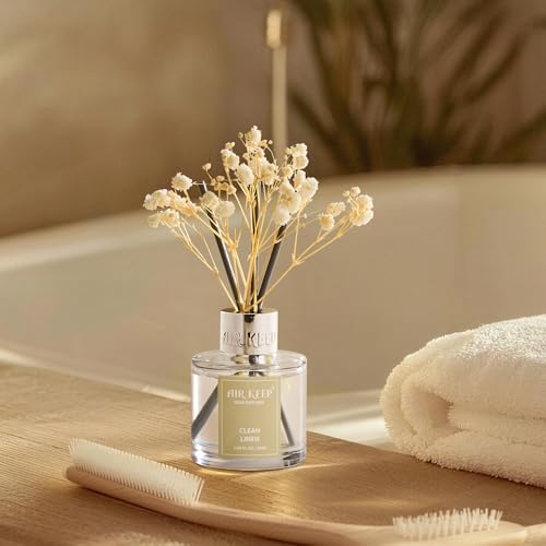 Airkeep Reed Diffuser Set,1.69 fl oz (50 ml) - Clean Linen Oil Diffusers with 8 Reed Sticks,Home Fragrance Reed Diffuser for Bathroom Shelf Decor