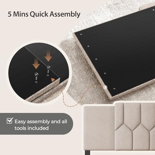 Upholstered Headboard Full/Queen/King Size，Adjustable Height & Width, Beige