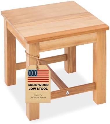 12" Wooden Step Stool, Small Wood Stool for Bathroom, Kitchen - White Oak