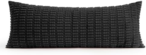 MIULEE Lumbar Corduroy Throw Pillow Cover for Bed 14x36 Black Pack of 1