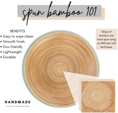 Fruit Bowl for Kitchen Counter – Handmade Spun Bamboo, Large 11.75" Fruit Basket, Eco-Friendly Decorative Serving Bowl for Home Decor, Produce Storage & Centerpiece (Sage)