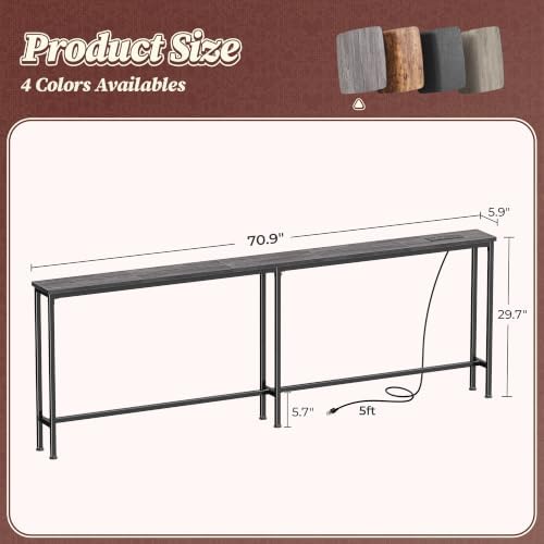 Huuger 70.8 Inch Console Table, Skinny Sofa Table with Charging Station