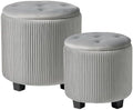 BLEXA Tufted Ottoman Set of 2 Large Round Velvet Storage Ottoman Gray