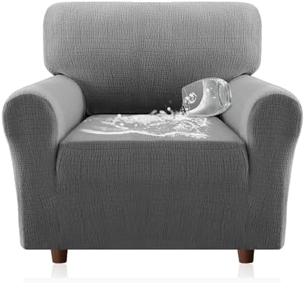H.VERSAILTEX Jacquard Sofa Slipcover with Waterproof Seat Furniture Protector 1 Piece Stretch Sofa Covers with Elastic Bottom for Kids, Pets, Dog(Armchair, Grey)