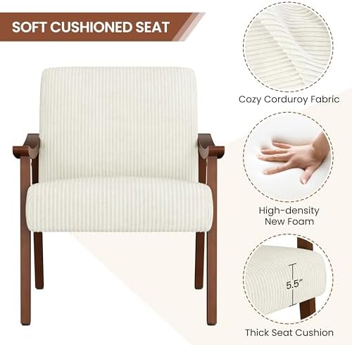 Yaheetech Accent Chairs Set of 2, Mid-Century Faux Leather Armchairs, Beige