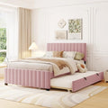 Bellemave Full Bed Frame with Trundle Bed,Velvet Upholstered Platform Bed Frame,Full Size Trundle Bed with Headboard for Kids Teens Adults(Pink)