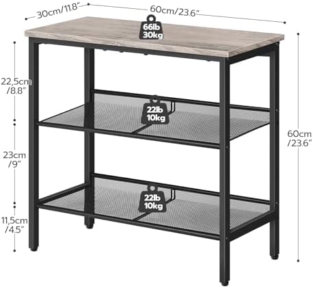 HOOBRO Side Table, 3-Tier Narrow End Table, Nightstand with 2 Flat or Slant Adjustable Shelves for Small Spaces, Hallway, Living Room, Bedroom, Sturdy, Easy Assembly, Greige and Black BG23BZ01G1