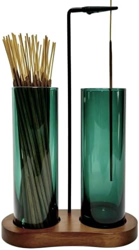 Emerald Green Incense Holder, Incense Sticks Burner Holder with Storage,Hang Upside Down Incense Holder for Sticks with Glass Ash Catcher for Room Decor (Dark Emerald)