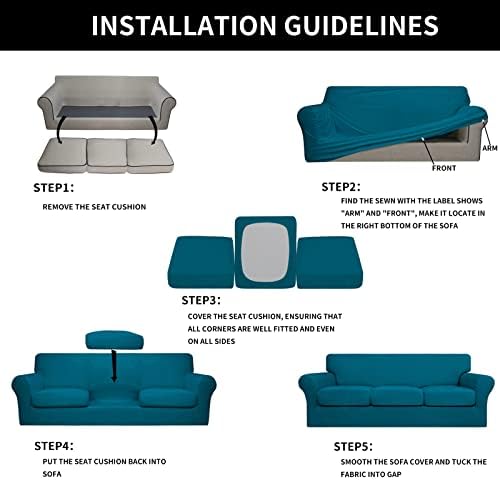 Easy-Going 4 Pieces Stretch Soft Couch Cover for Dogs - Washable Sofa Slipcover for 3 Separate Cushion Couch - Elastic Furniture Protector for Pets, Kids (Sofa, Peacock Blue, Large)