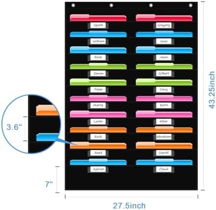20 Pockets File Storage Pocket Chart with 20 Nametag Pockets, Hanging Wall File Organizer for Classroom and Office, Organize Your Assignments, Files, Scrapbooks, Paper (Black-20 Pockets)