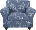 SearchI Stretch Sofa Cover Printed Couch Covers, Floral Pattern 2 Piece Armchair Slipcover with Separate Chair Cushion Cover, Washable Furniture Protector for Living Room(Armchair, Gray Blue)