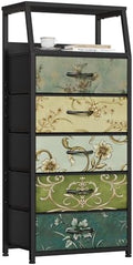 Furnulem 5 Drawers Dresser for Bedroom, Fabric Tall Nightstand