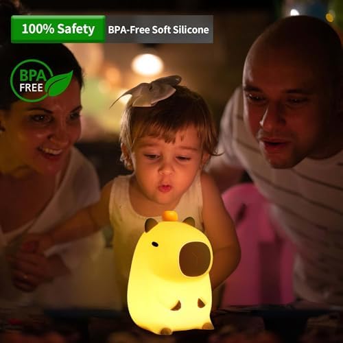 Capybara Night Light,Cute Silicone Squishy LED Animal Lamp,Dimmable Nursery Nightlight,Rechargeable Bedside Table Lamp with Touch Control,Xmas Birthday Gifts for Toddler,Breastfeeding
