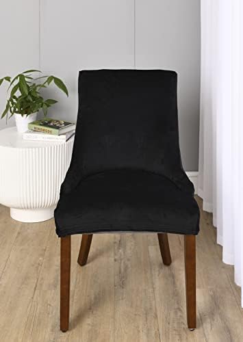 MIFXIN Velvet Wingback Side Chair Covers Slipcover Stretch Washable Sloping Armchair Accent Chair Protector Seat Cover for Dining Room Banquet Home Decor (2 Pack, Black)