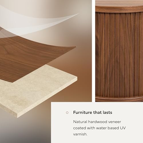 WERMO 16'' Fully Assembled Floating Nightstand with Storage and Sliding Door - Floating Side Table for Bedroom and Living Room. Mid Century Modern Nightstand Wood, Bedside Shelf Wall Mount (Walnut)