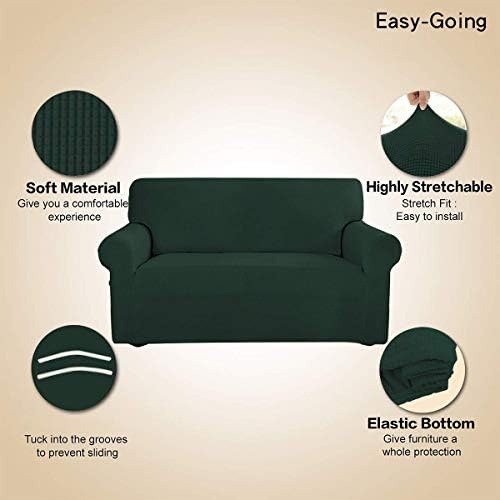 Easy-Going Stretch Loveseat Couch Covers Washable Dark Green