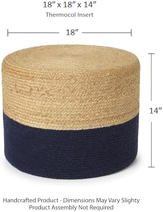 · REDEARTH · Jute Cotton Pouf Ottoman - Cylinder Foot Stool - Navy Natural