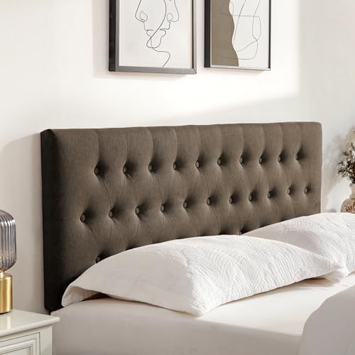 Tufted Upholstered Headboard Queen Size, Adjustable Height 37- 51 in, Brown
