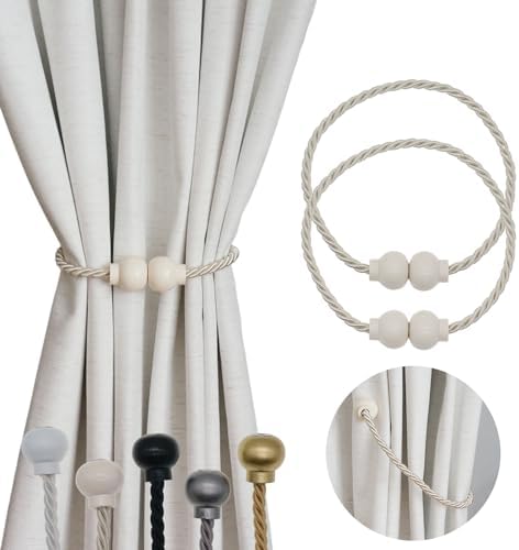 2 Pcs Magnetic Curtain Tiebacks Modern Handmade Rope Curtain Tie Back Beige