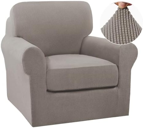 Turquoize 2 Piece Chair Covers Chair Slipcovers for Living Room Small Armchair Chair Cover with Arms Washable Furniture Cover for Chairs Feature Thick Jacquard Fabric (Small Armchair, Taupe)