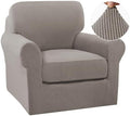 Turquoize 2 Piece Chair Covers Chair Slipcovers for Living Room Small Armchair Chair Cover with Arms Washable Furniture Cover for Chairs Feature Thick Jacquard Fabric (Small Armchair, Taupe)