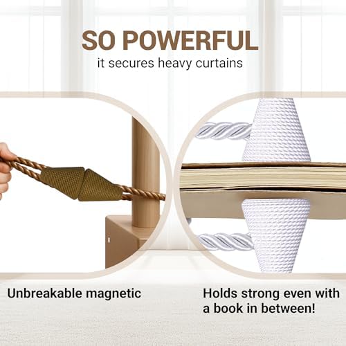 Hion Magnetic Curtain Tiebacks Dark Brown 2pcs, Curtain Holdbacks Hooks