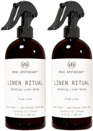 Muse Apothecary Linen Ritual - Aromatic, Soothing, and Relaxing Linen Mist, Laundry and Fabric Spray - Infused with Aromatherapy Essential Oils - 8 oz, Fresh Linen, 2 Pack