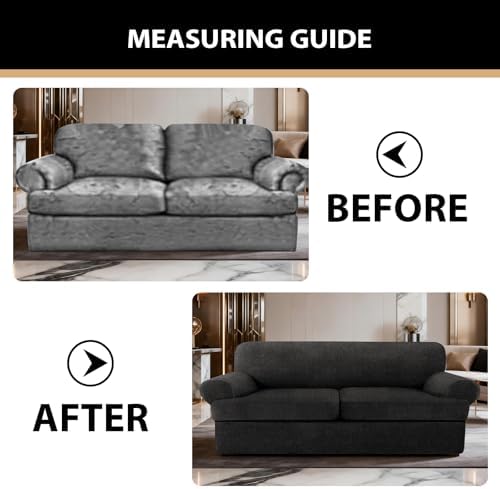 Sofa Covers 3 Piece T Cushion Sofa Slipcovers, Stretch Couch Cover with 2 Individual T Cushion Covers, Machine Washable Furniture Protector for Living Room(Black, 2 Cushions)