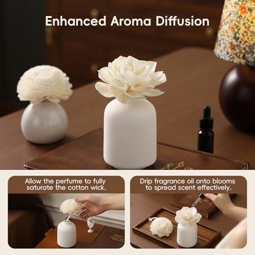 Flower Diffuser, Reed Diffuser Flowers, Sola Wood Flowers, Natural Material Reed Flower, with 8 Pcs Diffuser Rattan,2-3.5 Inches (Intangible Cultural Heritage Series - Garden)