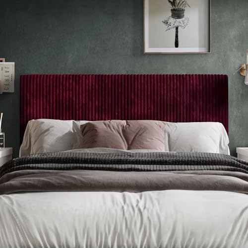 Queen Corduroy Velvet Upholstered Adjustable Headboard, Red