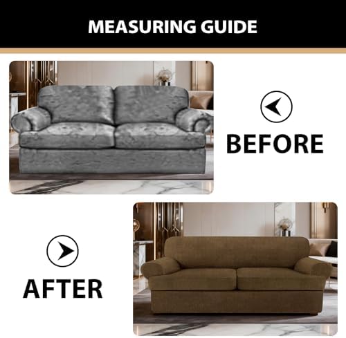 Sofa Covers 3 Piece T Cushion Sofa Slipcovers, Stretch Couch Cover with 2 Individual T Cushion Covers, Machine Washable Furniture Protector for Living Room(Chocolate, 2 Cushions)