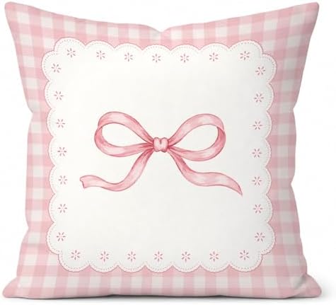 Pink Bow Pillow Cover 18x18, Dorm Decor for College Girls