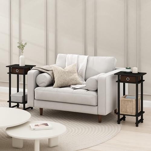 Furinno Modern Toolless 3-Tier Compact Side Table Set of 2, Black Espresso
