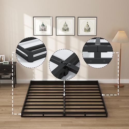 King Size Box Springs - 3 Inch Low Profile Mattress Foundation No Noise Heavy Duty Metal Basics Bed Base with Clean Fabric Cover, Easy Assembly
