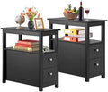 SUPER DEAL End Table Set of 2, Narrow Side Table with 2 Drawers and Storage Shelf, 3 Tier Sofa Table Couch SideTable for Living Room Bedroom Apartment Small Spaces, Black
