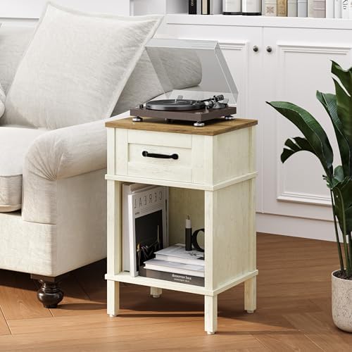 White Farmhouse Nightstands, Nightstand with Drawers, Small Bedside Table