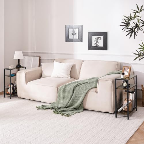 Narrow Side Table with Storage Basket Small End Table for Small Space,Brown