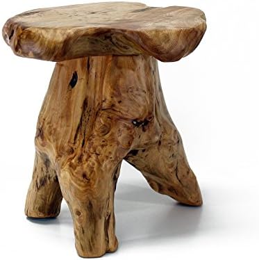 WELLAND Natural Cedar Stump Stool, Live Edge Mushroom Side Table, 14" H