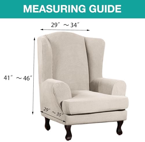 Turquoize Wingback Chair Covers 2 Piece Wing Chair Slipcover Stretch Slipcovers for Wingback Chairs Wing Chair Cover Spandex Jacquard Fabric with Elastic Bottom Non-Slip Furniture Cover, Island Fossi