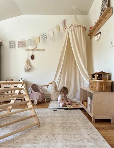 Kids Bed Canopy with Frills Cotton Cover Net for Crib Reading Nook Curtain Hideaway Hanging Round Tent Nursery Bedding Play Room Decor