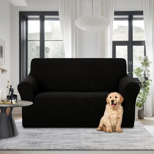 U-NICE HOME Loveseat Cover Stretch Couch Cover Sofa Slipcover, Black