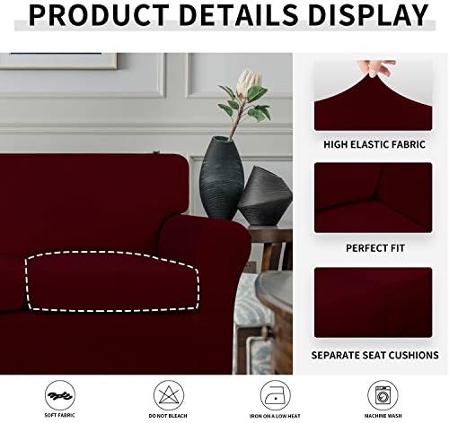Easy-Going 3 Pieces Stretch Soft Couch Cover for Dogs - Washable Sofa Slipcover for 2 Separate Cushion Couch - Elastic Furniture Protector for Pets, Kids (Loveseat, Wine, Medium)
